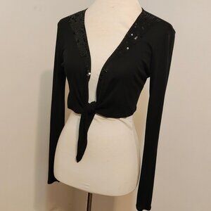 INC International Concepts Black Sequin Embellished Shrug S